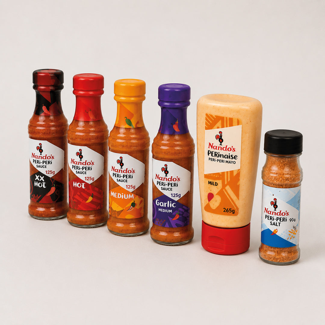 Peri-Peri Salt + Perinaise + 4 Assorted Multi-Flavours Nando's Sauce 125g