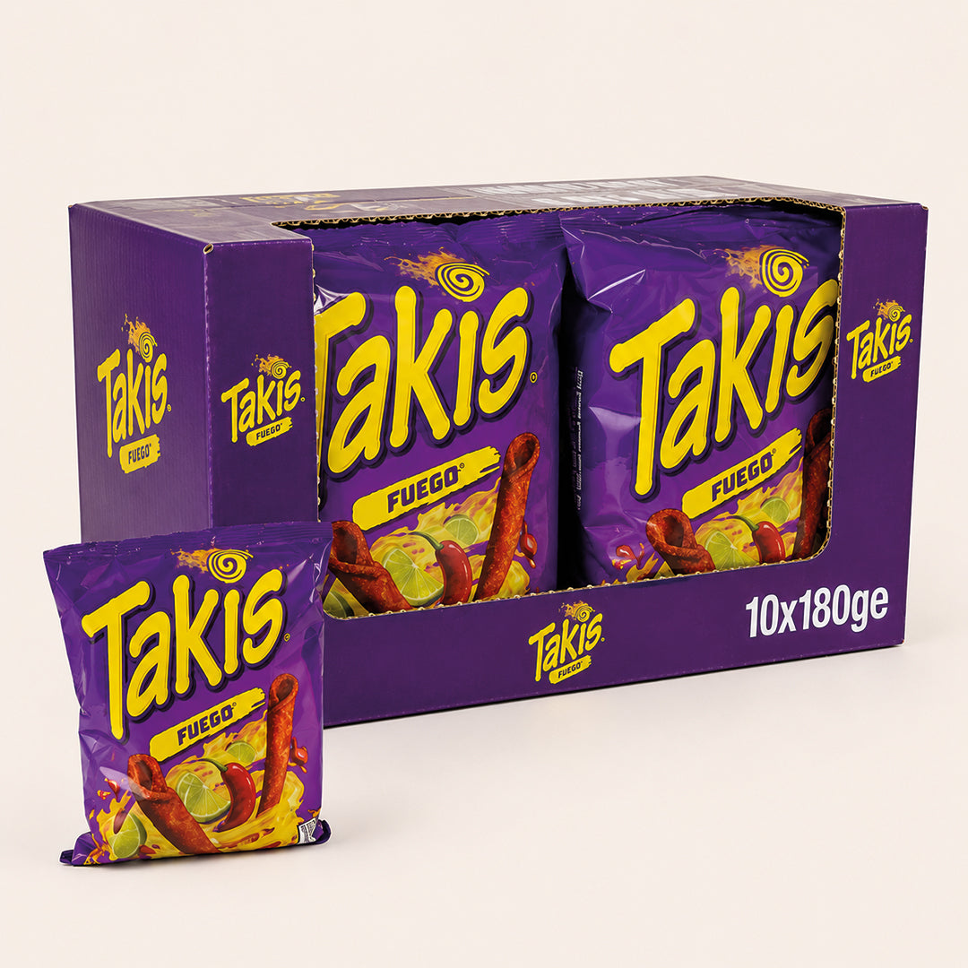 TAKIS Fuego Spicy Rolled Corn Tortilla Chips 180g - BOX OF 10
