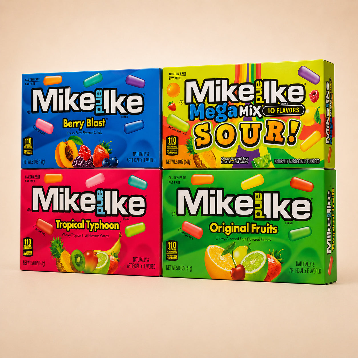 4 x MIX MIKE & IKE FRUITS, JOLLY JOES, TROPICAL TYPHOON, BERRY BLAST
