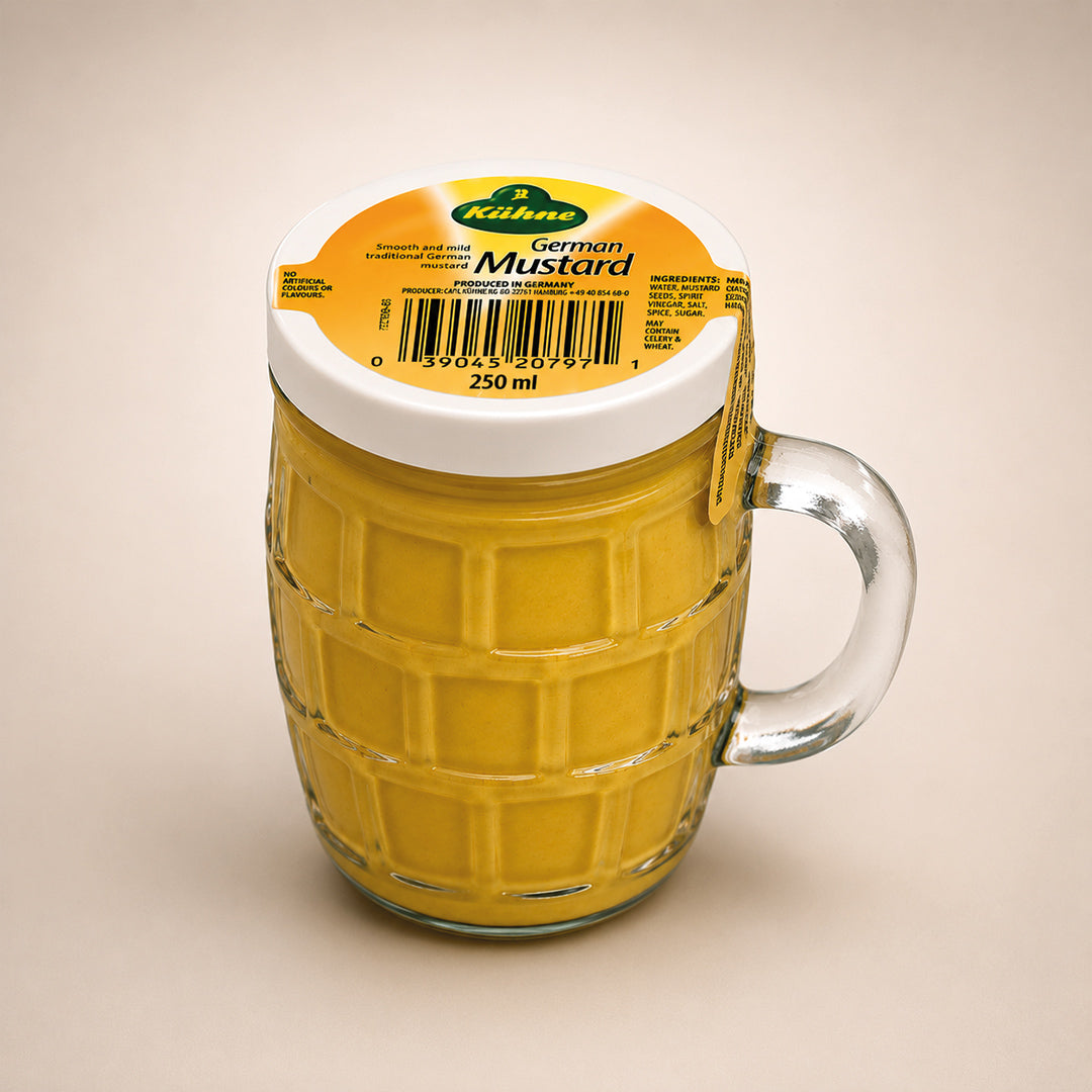 Kuhne Traditional Smooth & Mild German Mustard in Beer Mug Glass Jar 250 ml x 1