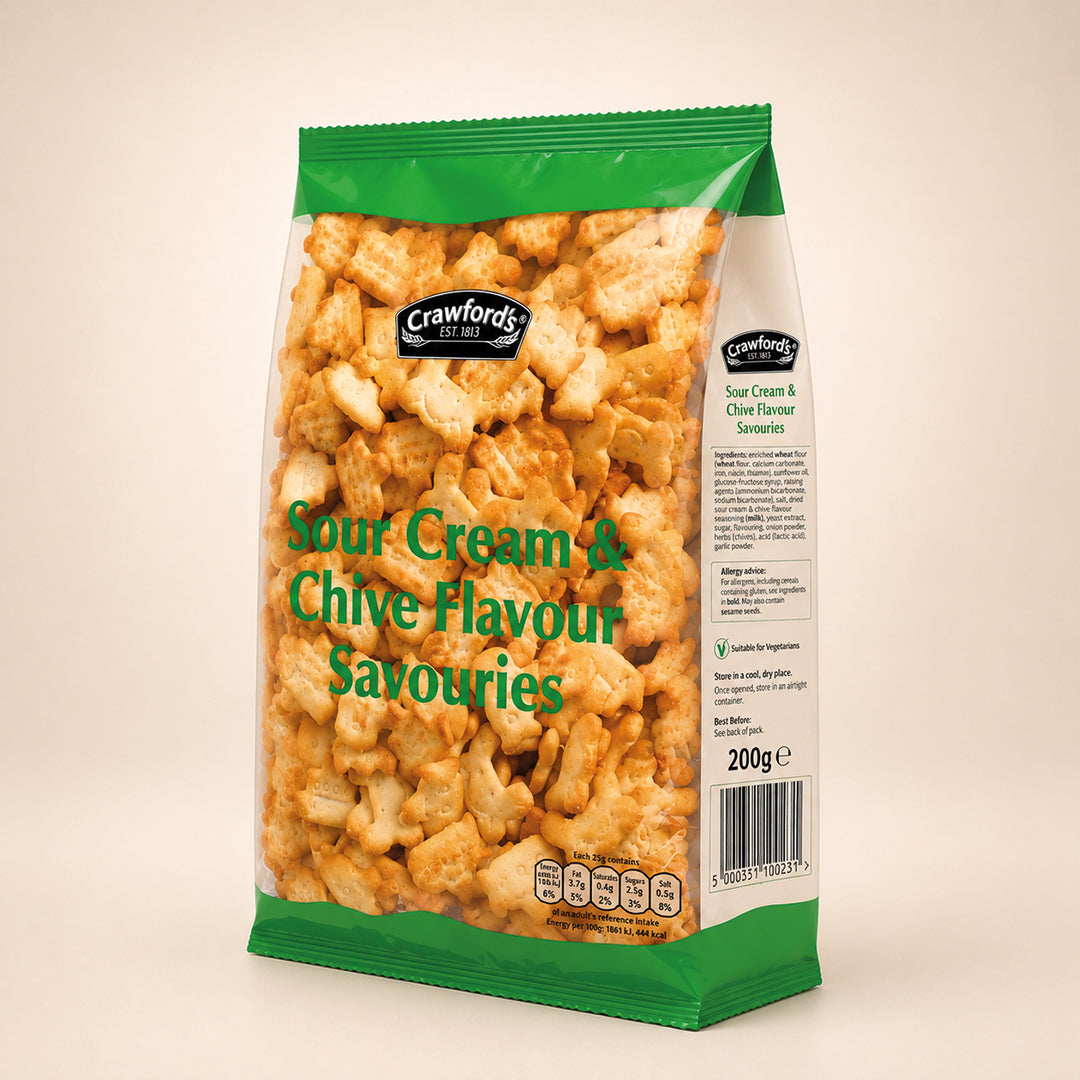 CRAWFORD'S Sour Cream & Chive Flavour Savouries 250g, Snack Biscuits (Pack of 4)