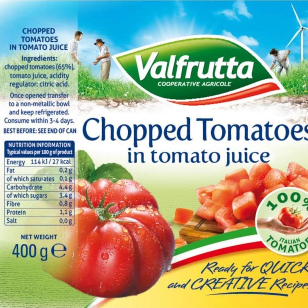 Valfrutta Tinned Chopped Tomatoes in Tomato Juice (12 x 400g)