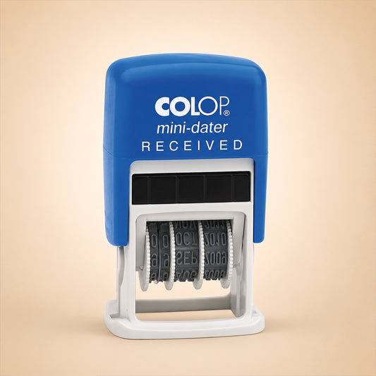 COLOP S160/L1 RECEIVED Mini Dater Stamp | Blue/Red 2 Colour | 105241