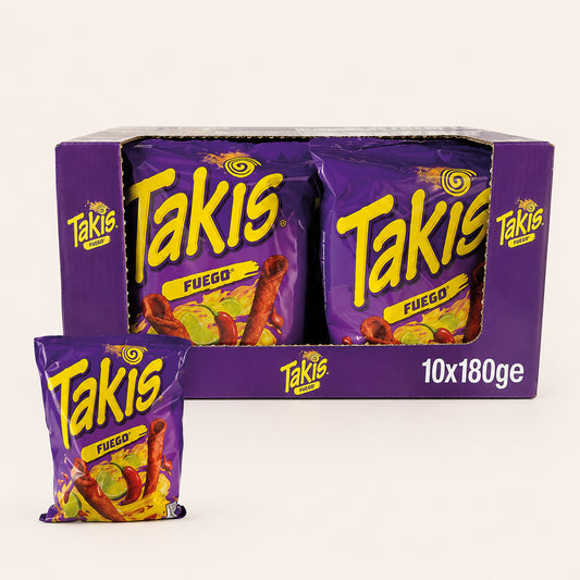 TAKIS Fuego Spicy Rolled Corn Tortilla Chips 180g - BOX OF 10