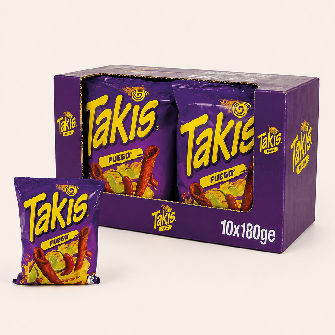 TAKIS Fuego Spicy Rolled Corn Tortilla Chips 180g - BOX OF 10