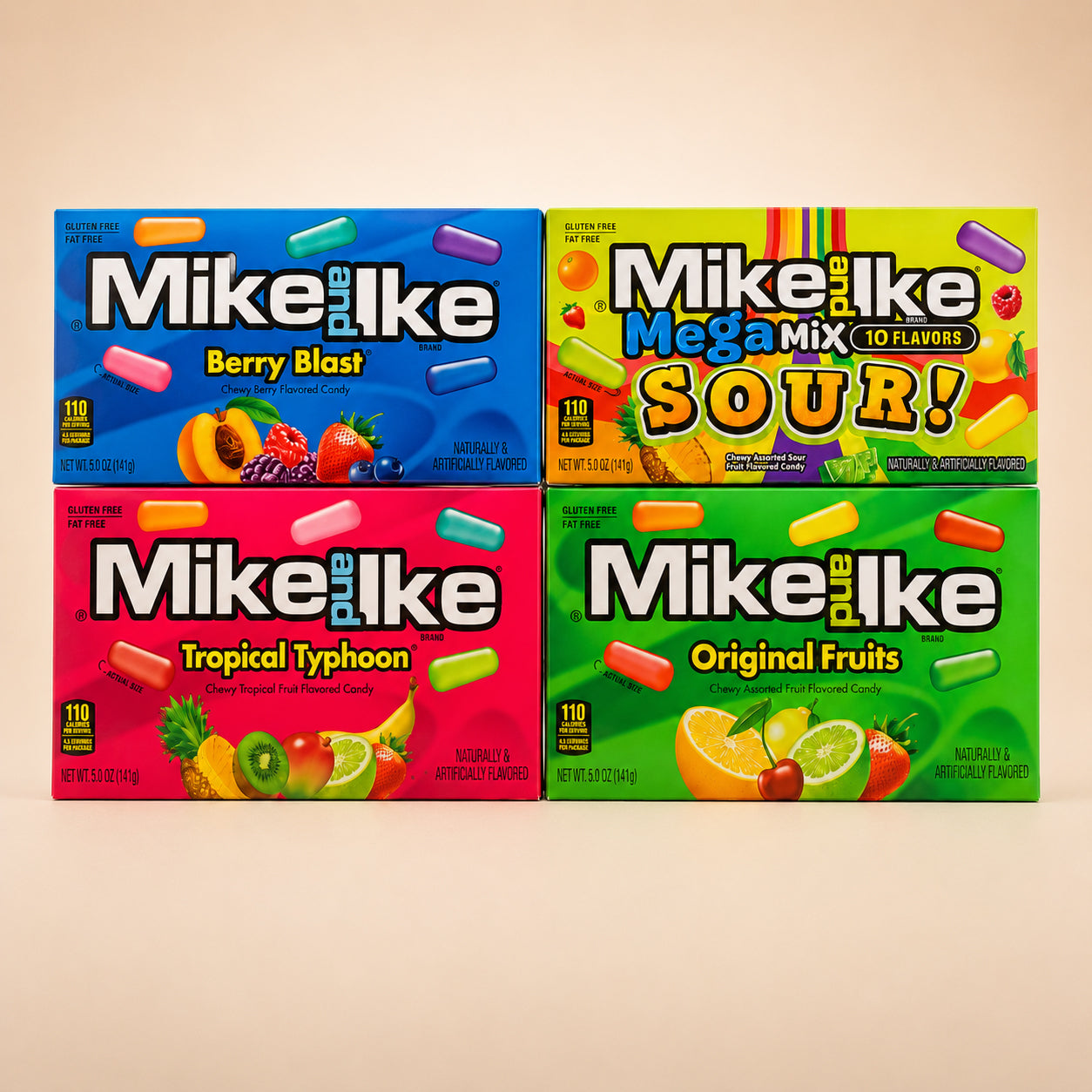 4 x MIX MIKE & IKE FRUITS, JOLLY JOES, TROPICAL TYPHOON, BERRY BLAST