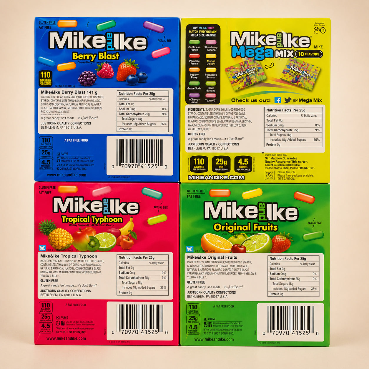 4 x MIX MIKE & IKE FRUITS, JOLLY JOES, TROPICAL TYPHOON, BERRY BLAST