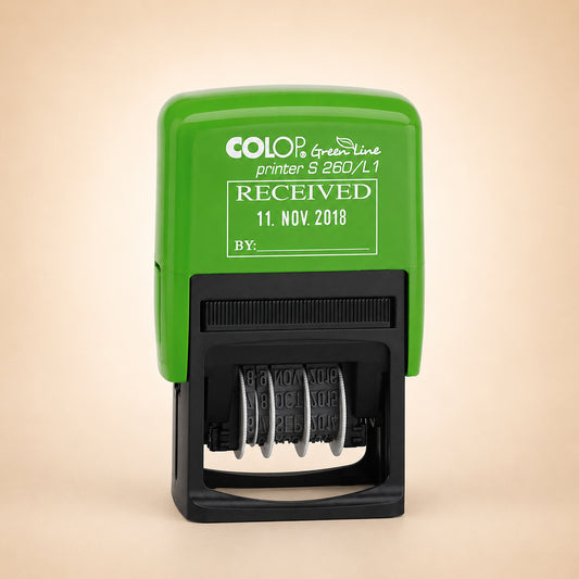 COLOP S260/L1 Green Line RECEIVED Date Stamp | 105639 | Eco-Friendly Text Dat...