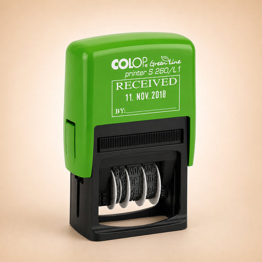 COLOP S260/L1 Green Line RECEIVED Date Stamp | 105639 | Eco-Friendly Text Dat...