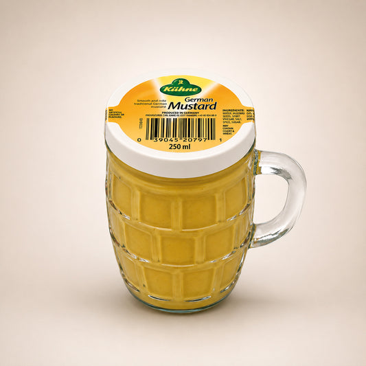 Kuhne Traditional Smooth & Mild German Mustard in Beer Mug Glass Jar 250 ml x 1