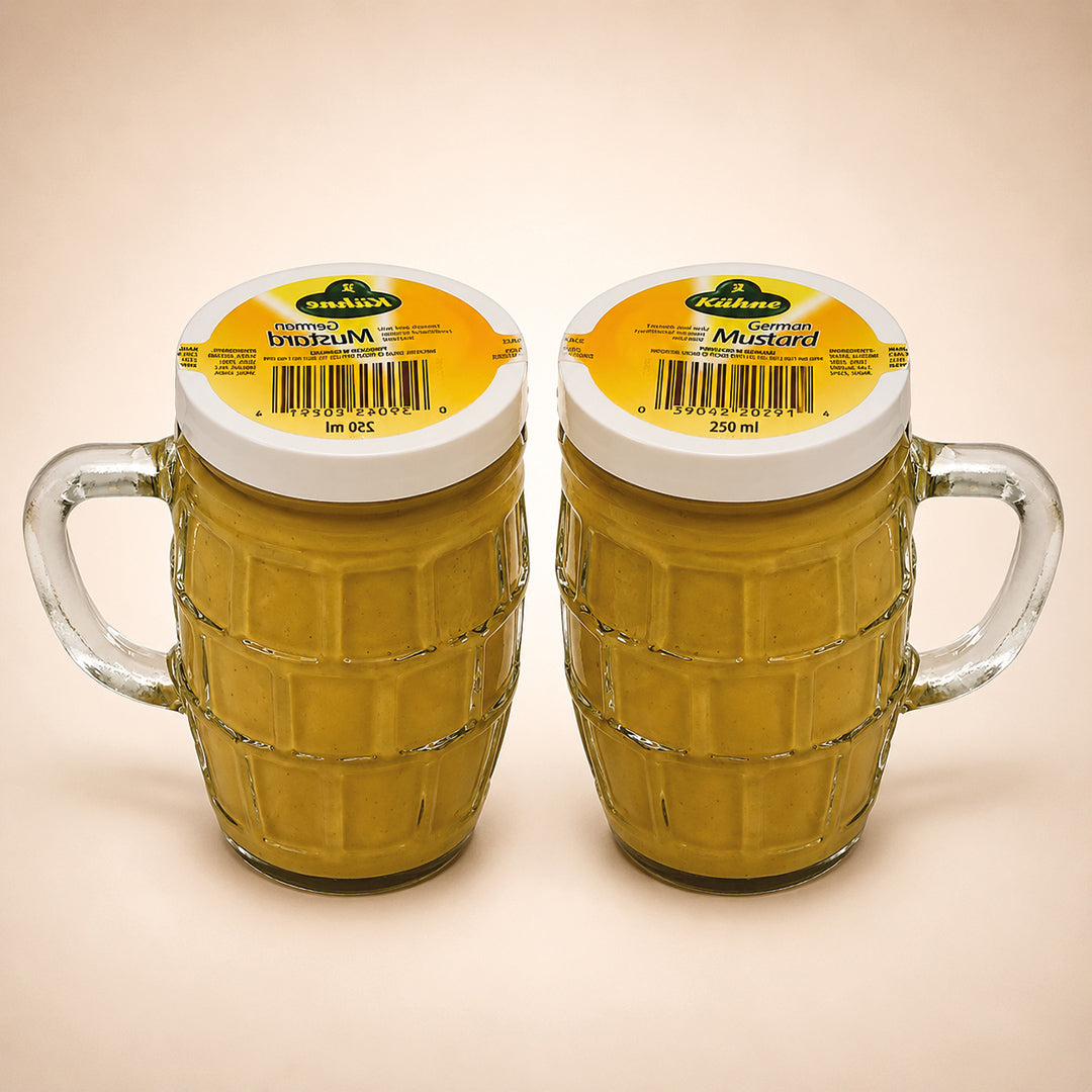 Kuhne Traditional Smooth & Mild German Mustard in Beer Mug Glass Jar 250 ml x 2