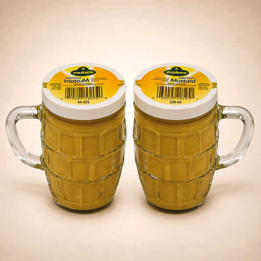 Kuhne Traditional Smooth & Mild German Mustard in Beer Mug Glass Jar 250 ml x 2