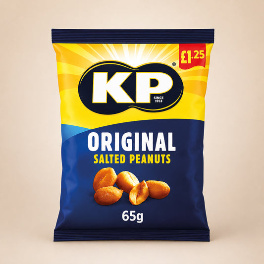 KP Original Salted Peanuts 16 x 65g PMP Bags Source of Protein High in Fibre