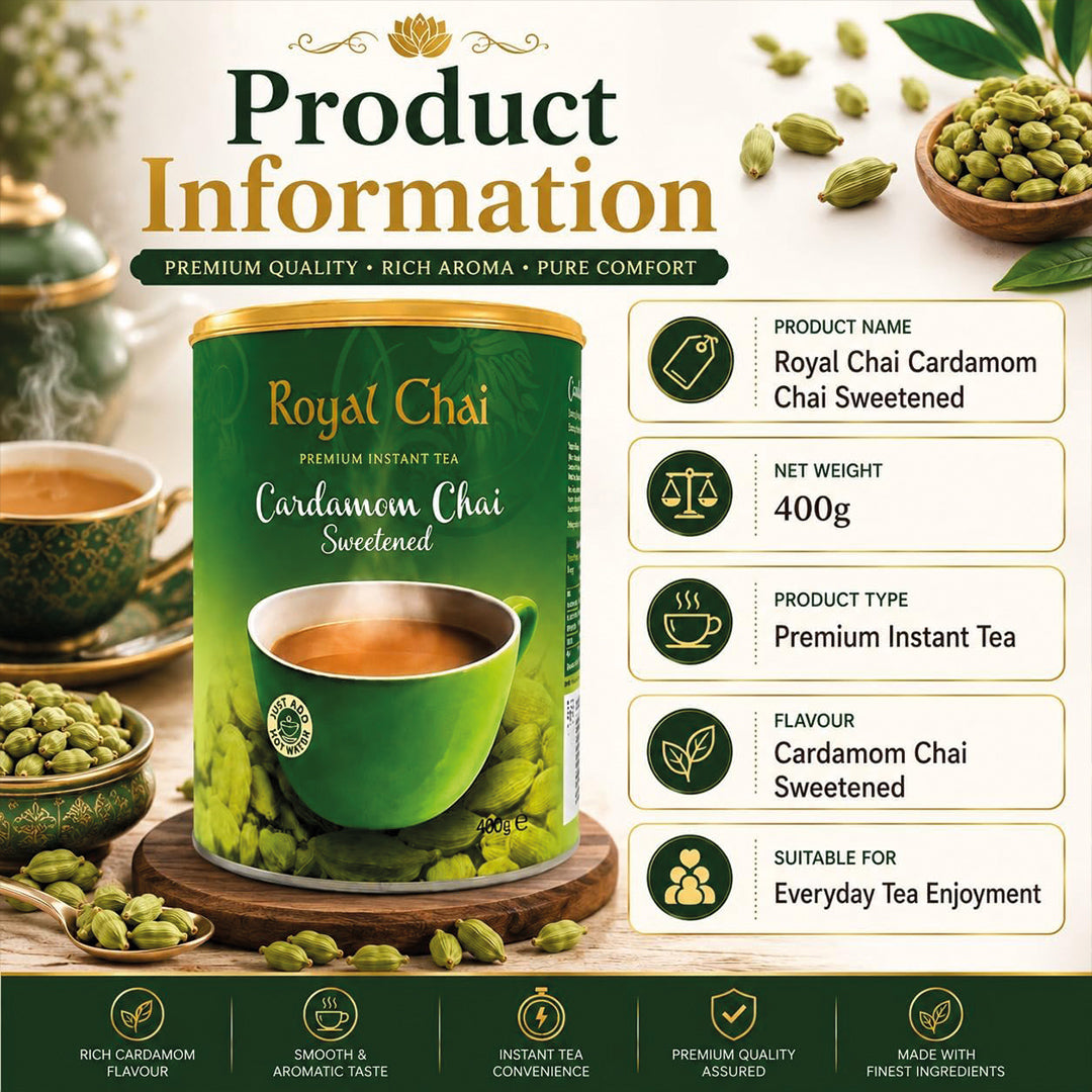 Royal Chai Cardamom (Unsweetened) 180g | Premium Instant Tea