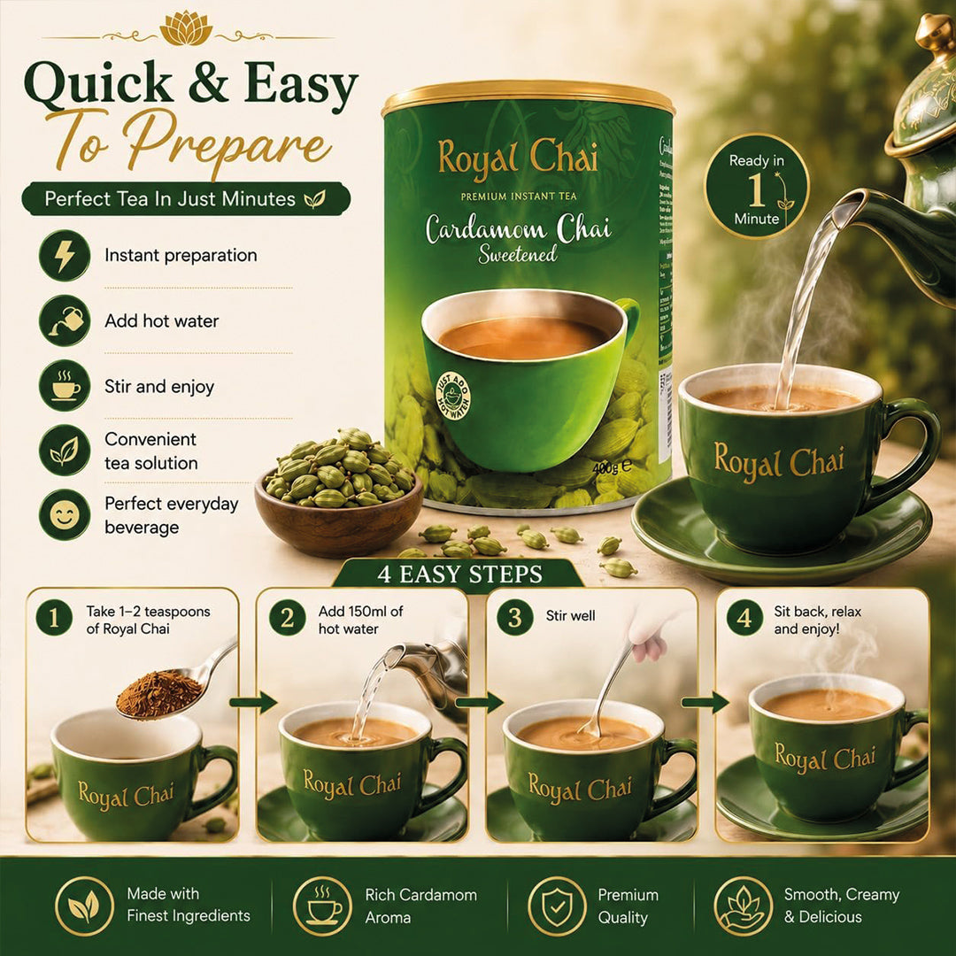 Royal Chai Cardamom (Unsweetened) 180g | Premium Instant Tea