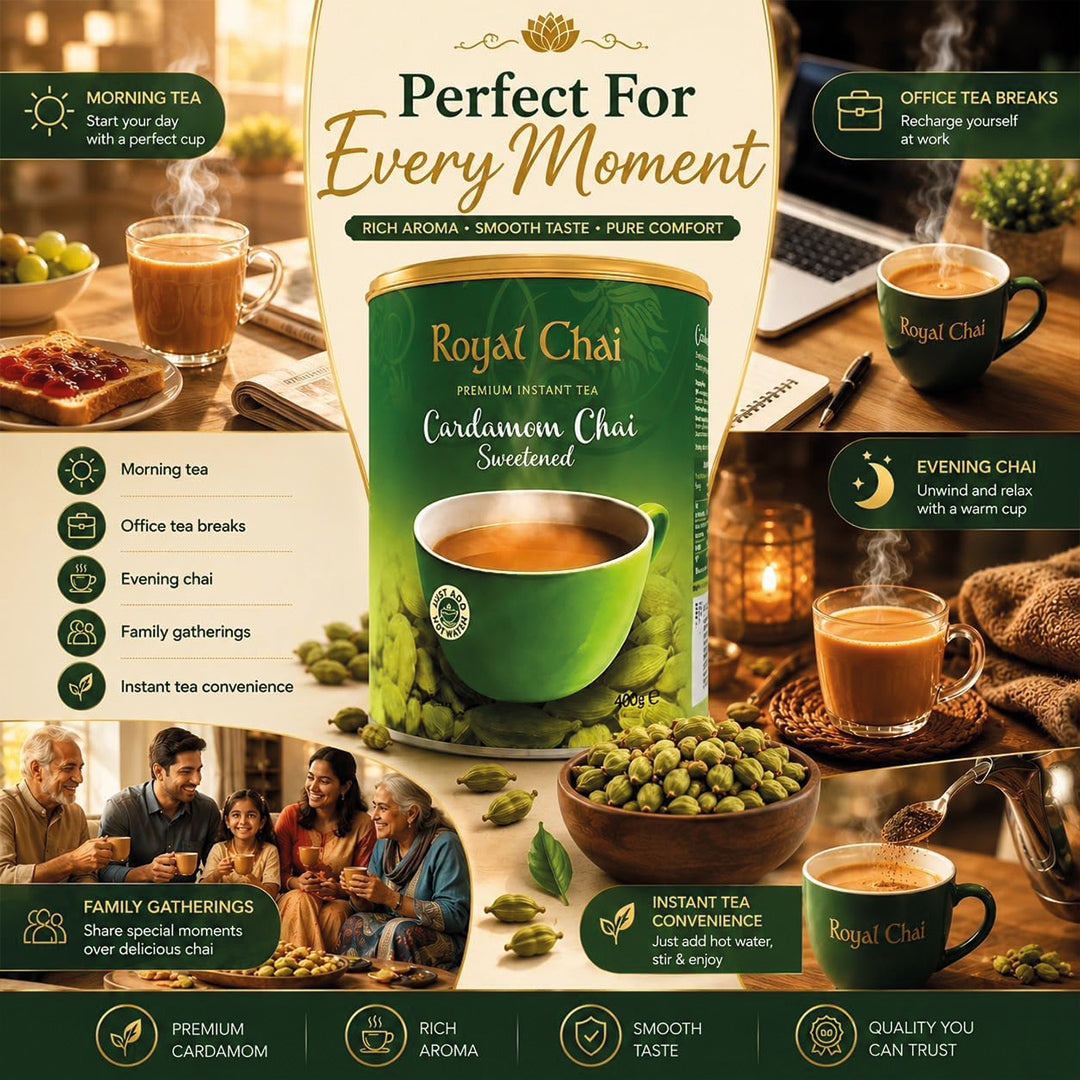 Royal Chai Cardamom (Unsweetened) 180g | Premium Instant Tea