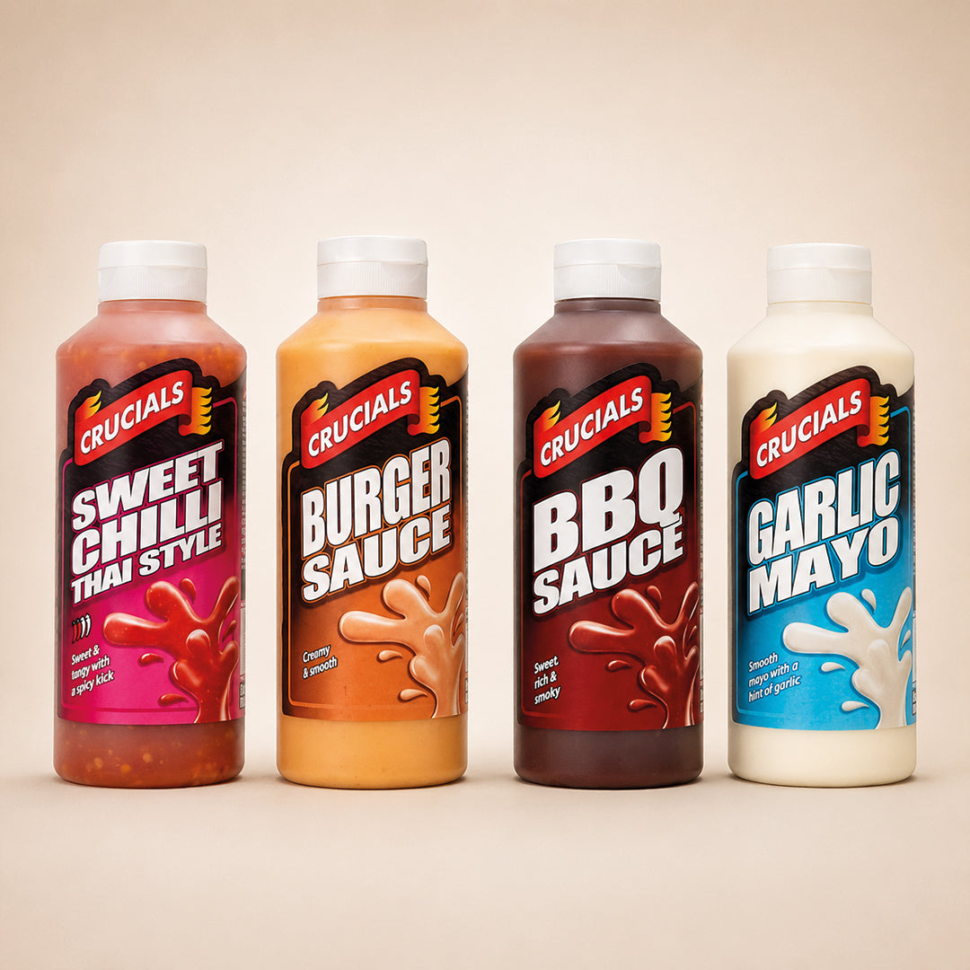 Crucials 5 Pack Sauces | BBQ Sweet Chilli Spicy Mayo Garlic Burger 500ml x 5
