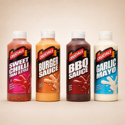 Crucials 5 Pack Sauces | BBQ Sweet Chilli Spicy Mayo Garlic Burger 500ml x 5