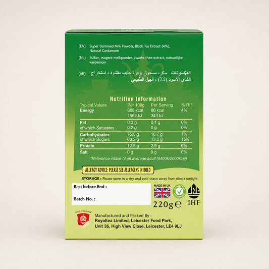 Royal Chai Elaichi Chai Unsweetened 180g (Pack of 8)